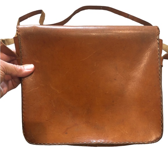 Handmade Leather Handbag Brown Adjustable Strap Hand Tooled - Picture 5 of 6